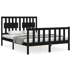 vidaXL Estructura cama de matrimonio con cabecero madera maciza negra