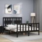 vidaXL Estructura cama de matrimonio con cabecero madera maciza negra