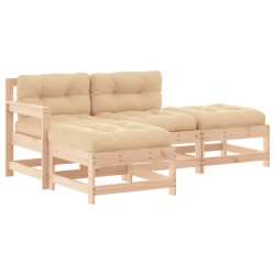 vidaXL Juego de muebles de jardín 4 piezas y cojines madera maciza