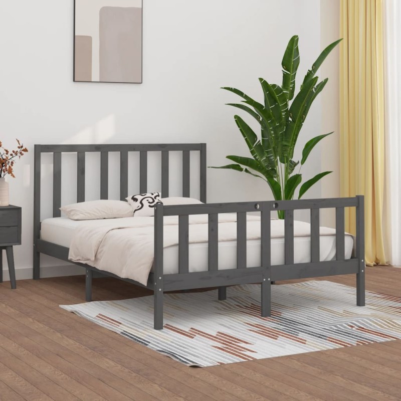 vidaXL Estructura de cama matrimonial madera maciza gris 135x190 cm vidaXL Estructura de cama matrimonial madera maciza gris 135x190 cm