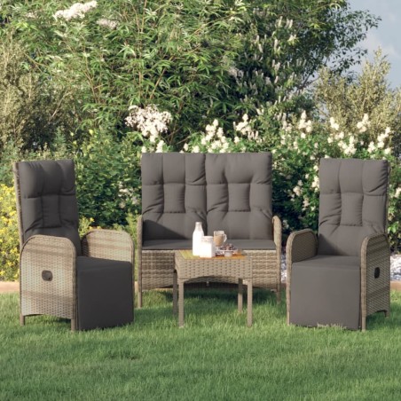 vidaXL Set comedor de jardín 3 piezas con cojines ratán sintético gris