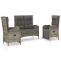 vidaXL Set comedor de jardín 3 piezas con cojines ratán sintético gris vidaXL Set comedor de jardín 3 piezas con cojines ratán sintético gris