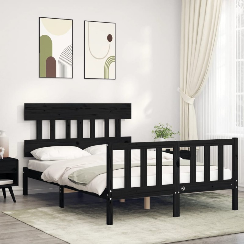 vidaXL Estructura de cama con cabecero madera maciza negro 120x200 cm vidaXL Estructura de cama con cabecero madera maciza negro 120x200 cm