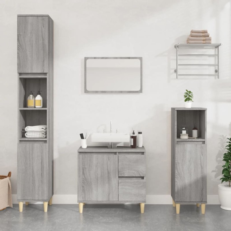 vidaXL Set de muebles de baño 3 pzas madera contrachapada gris sonoma vidaXL Set de muebles de baño 3 pzas madera contrachapada gris sonoma