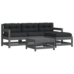 vidaXL Juego de muebles jardín 5 piezas y cojines madera maciza gris