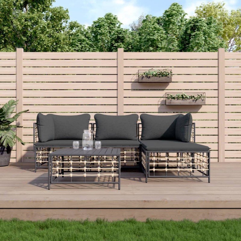 vidaXL Set muebles de jardín 4 pzas y cojines ratán PE gris antracita vidaXL Set muebles de jardín 4 pzas y cojines ratán PE gris antracita