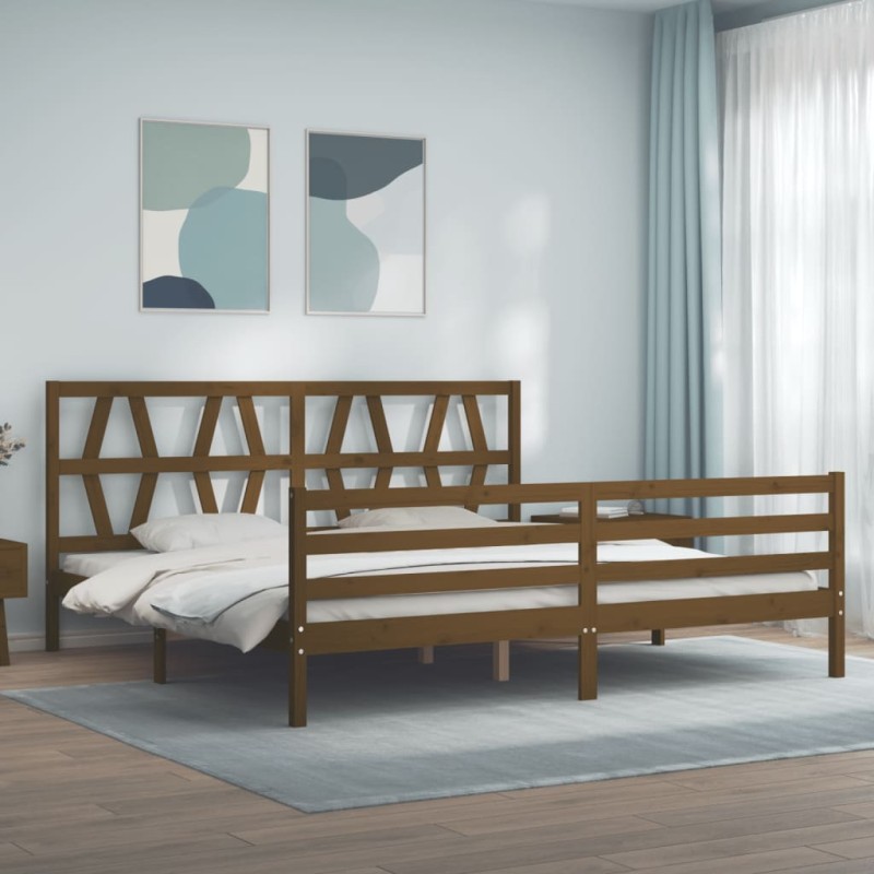 vidaXL Estructura cama y cabecero madera maciza marrón miel 200x200 cm vidaXL Estructura cama y cabecero madera maciza marrón miel 200x200 cm