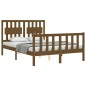 vidaXL Estructura de cama matrimonio con cabecero madera marrón miel vidaXL Estructura de cama matrimonio con cabecero madera marrón miel