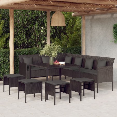 vidaXL Set comedor de jardín 6 pzas con cojines ratán sintético negro