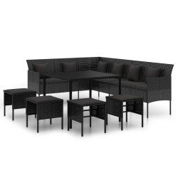 vidaXL Set comedor de jardín 6 pzas con cojines ratán sintético negro