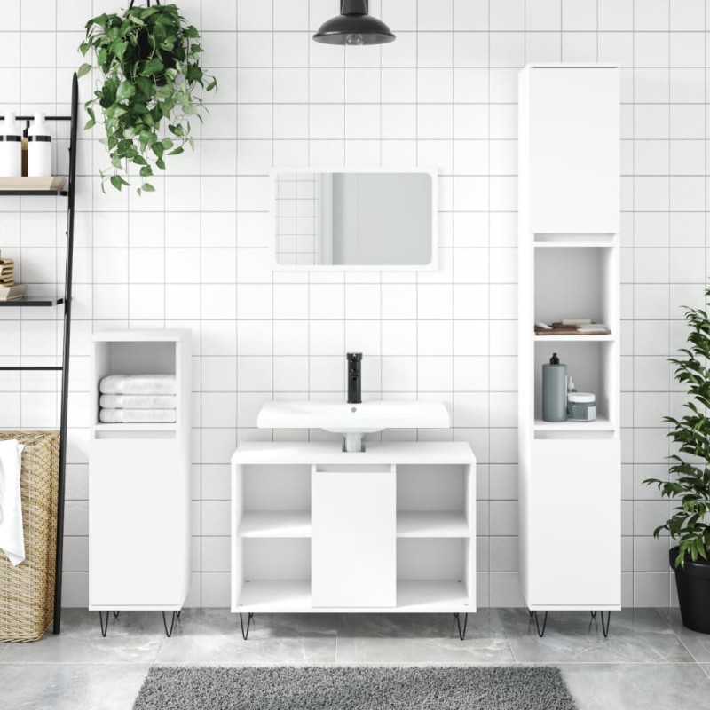vidaXL Juego de muebles de baño 3 pzas madera contrachapada blanco