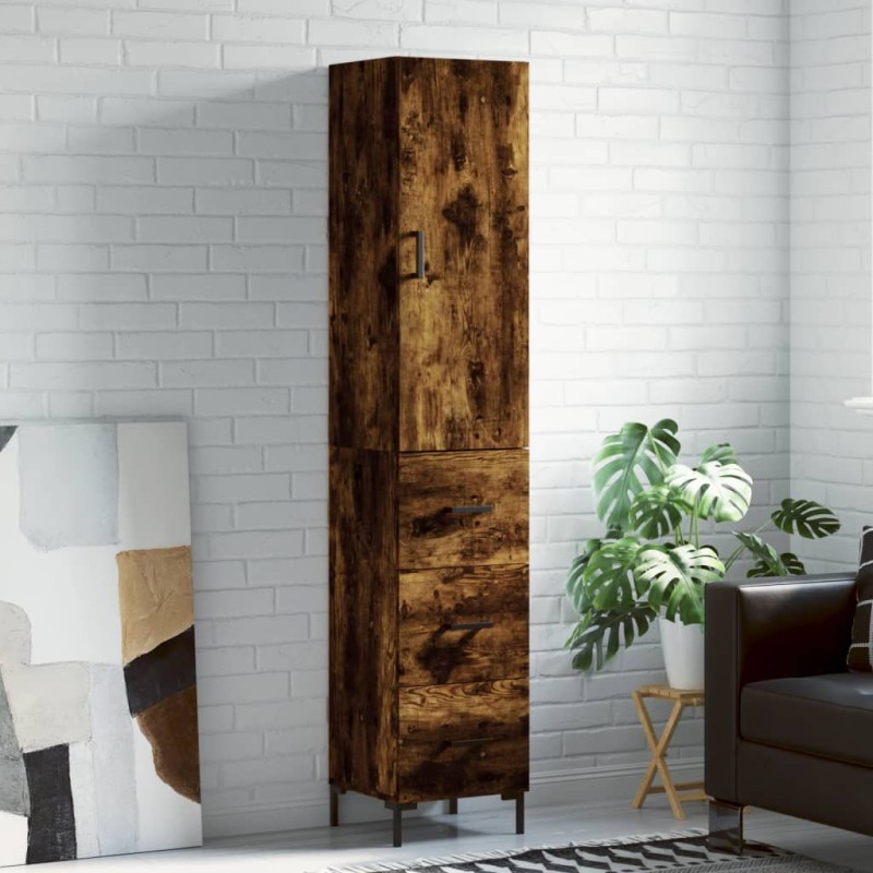 vidaXL Aparador de madera contrachapada roble ahumado 34,5x34x180 cm vidaXL Aparador de madera contrachapada roble ahumado 34,5x34x180 cm