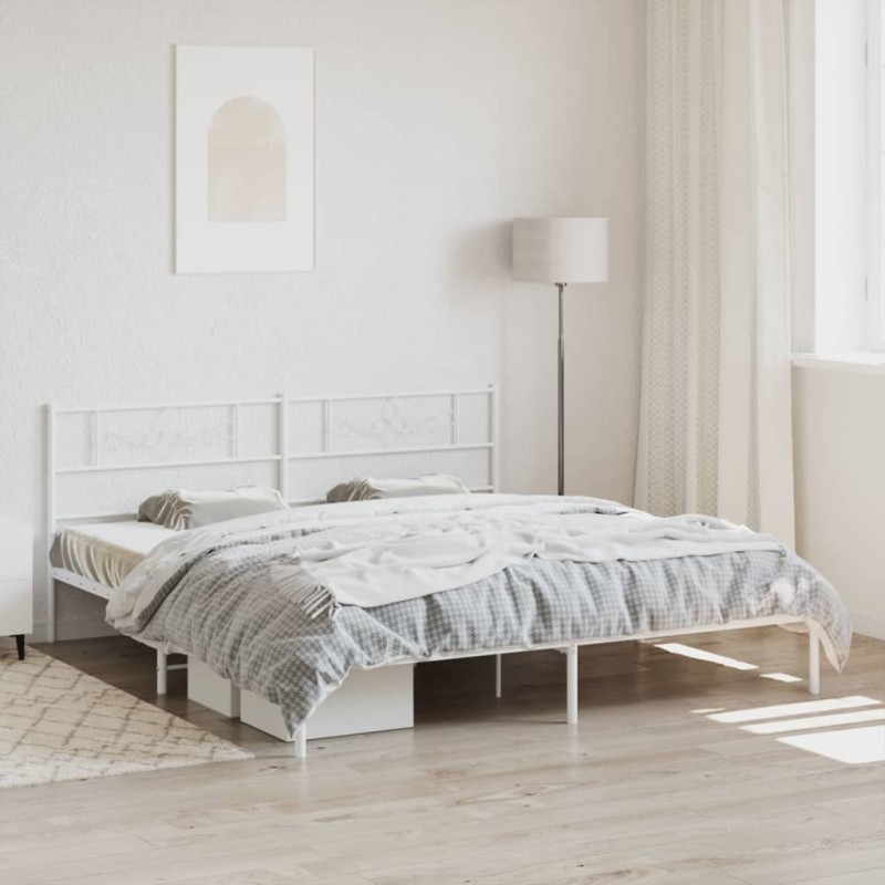 vidaXL Estructura de cama con cabecero metal blanca 200x200 cm vidaXL Estructura de cama con cabecero metal blanca 200x200 cm