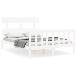 vidaXL Estructura cama de matrimonio con cabecero madera maciza blanco