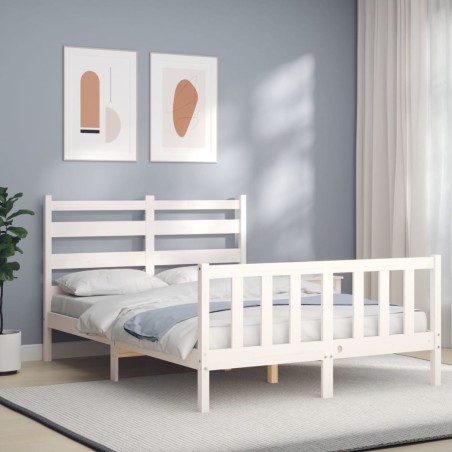 vidaXL Estructura de cama con cabecero madera maciza blanco 140x200 cm