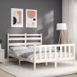 vidaXL Estructura de cama con cabecero madera maciza blanco 140x200 cm vidaXL Estructura de cama con cabecero madera maciza blanco 140x200 cm