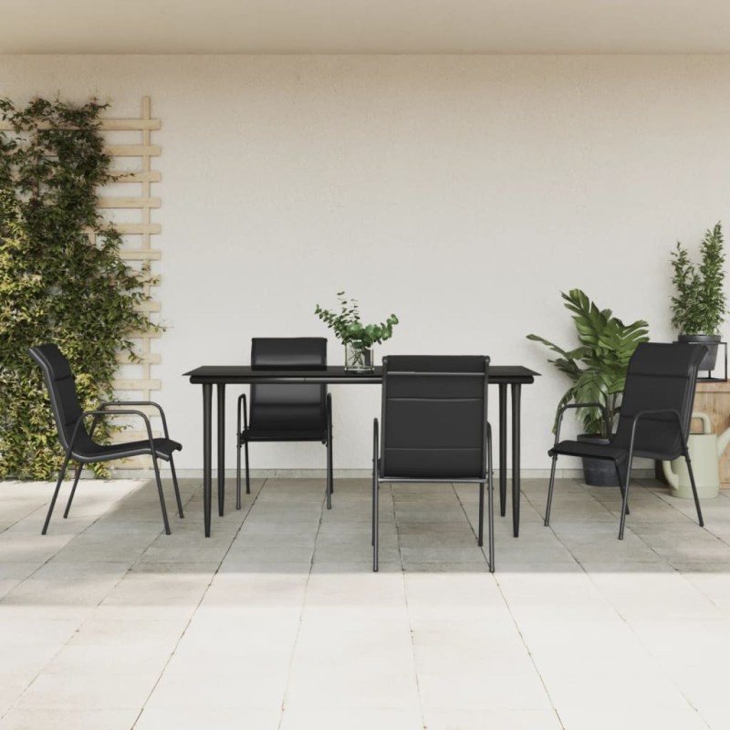 vidaXL Juego de comedor para jardín 5 piezas acero y textilene negro