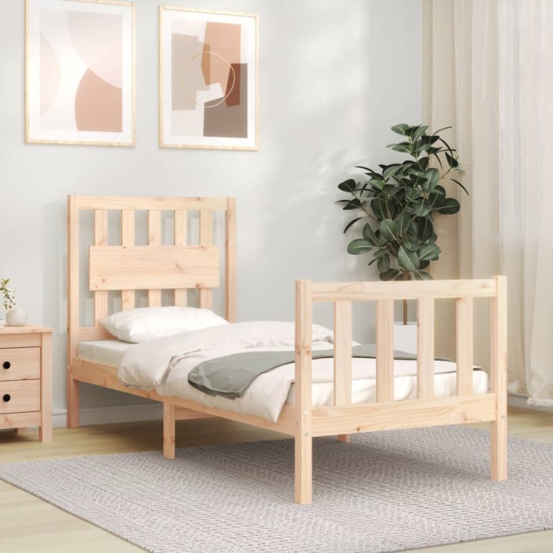vidaXL Estructura de cama individual con cabecero madera maciza vidaXL Estructura de cama individual con cabecero madera maciza