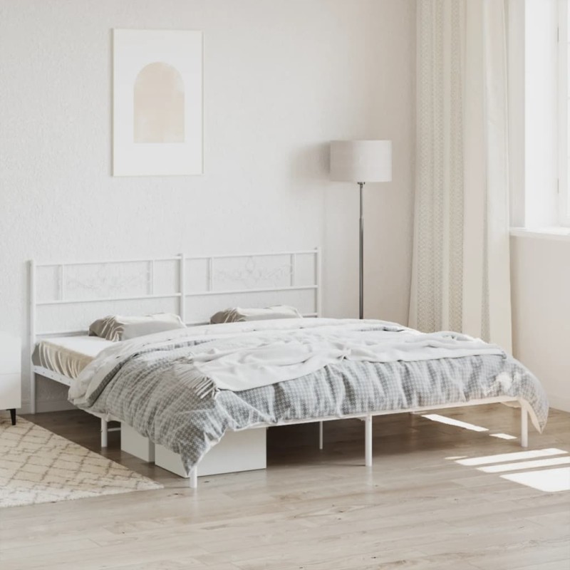 vidaXL Estructura de cama de metal con cabecero blanco 183x213 cm vidaXL Estructura de cama de metal con cabecero blanco 183x213 cm