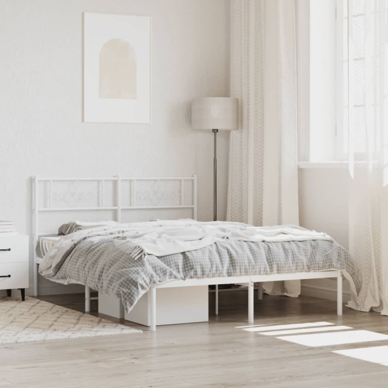 vidaXL Estructura de cama de metal con cabecero blanca 140x190 cm