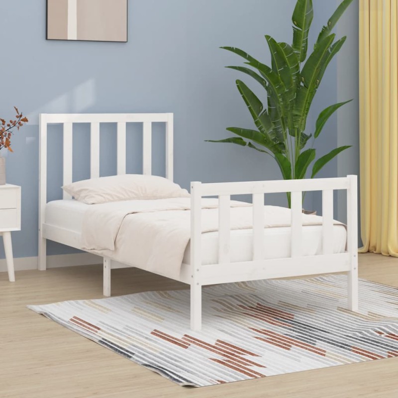 vidaXL Estructura de cama individual madera maciza blanco 75x190 cm