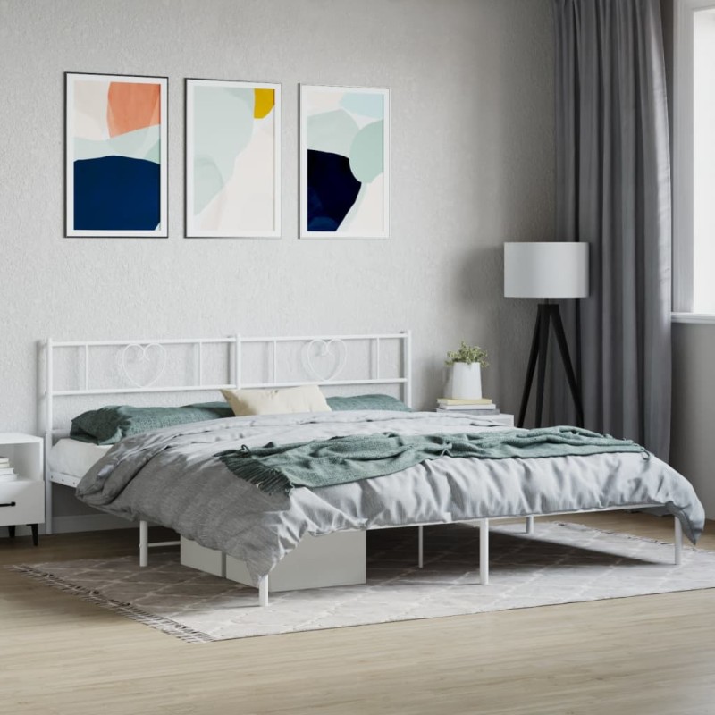 vidaXL Estructura de cama de metal con cabecero blanco 183x213 cm vidaXL Estructura de cama de metal con cabecero blanco 183x213 cm