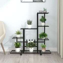 vidaXL Soporte de flores con rueda de metal negro 94,5x25x92,5 cm
