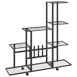 vidaXL Soporte de flores con rueda de metal negro 94,5x25x92,5 cm