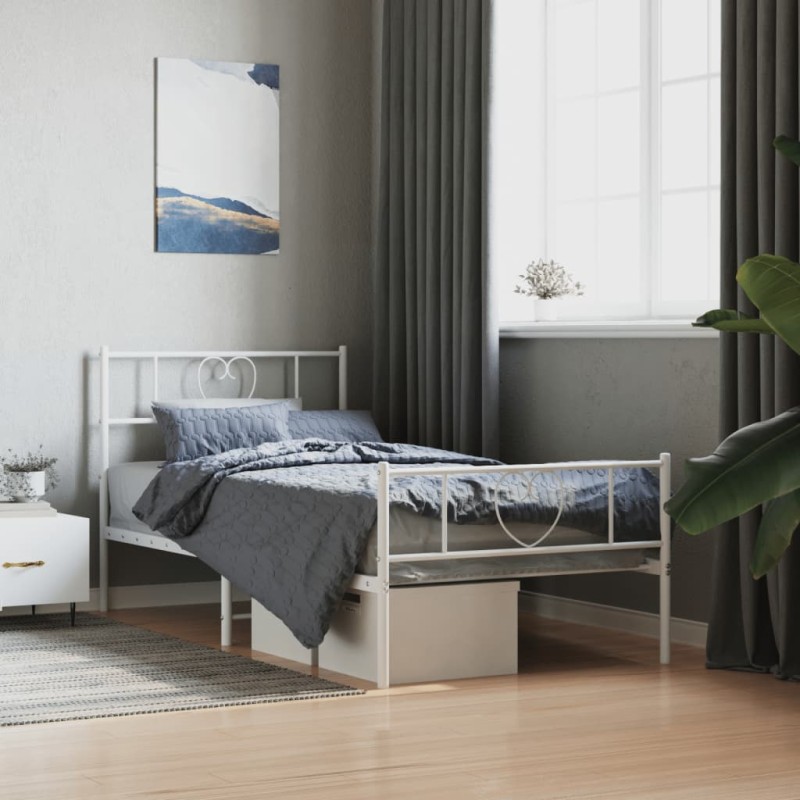 vidaXL Estructura cama metal con cabecero y pie cama blanca 75x190 cm