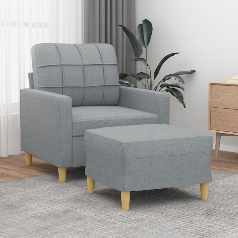 vidaXL Sillón con taburete tela gris claro 60 cm vidaXL Sillón con taburete tela gris claro 60 cm