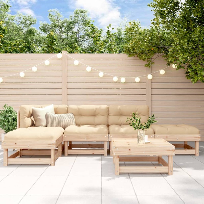 vidaXL Juego de muebles de jardín 6 piezas y cojines madera maciza vidaXL Juego de muebles de jardín 6 piezas y cojines madera maciza
