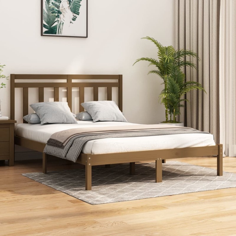 vidaXL Estructura de cama doble madera maciza marrón miel 135x190 cm