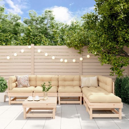 vidaXL Juego de muebles de jardín 7 piezas y cojines madera maciza