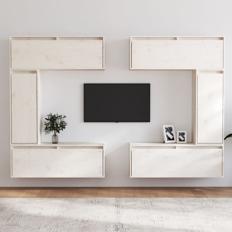 vidaXL Muebles para TV 6 piezas madera maciza de pino blanco vidaXL Muebles para TV 6 piezas madera maciza de pino blanco