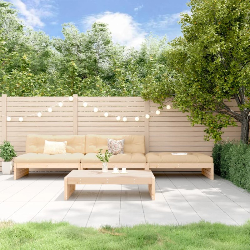 vidaXL Juego de muebles de jardín 4 piezas y cojines madera maciza