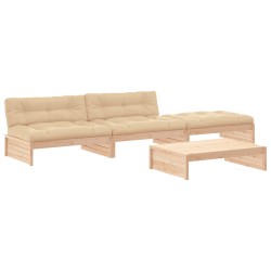 vidaXL Juego de muebles de jardín 4 piezas y cojines madera maciza