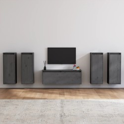 vidaXL Muebles para TV 5 piezas madera maciza de pino gris