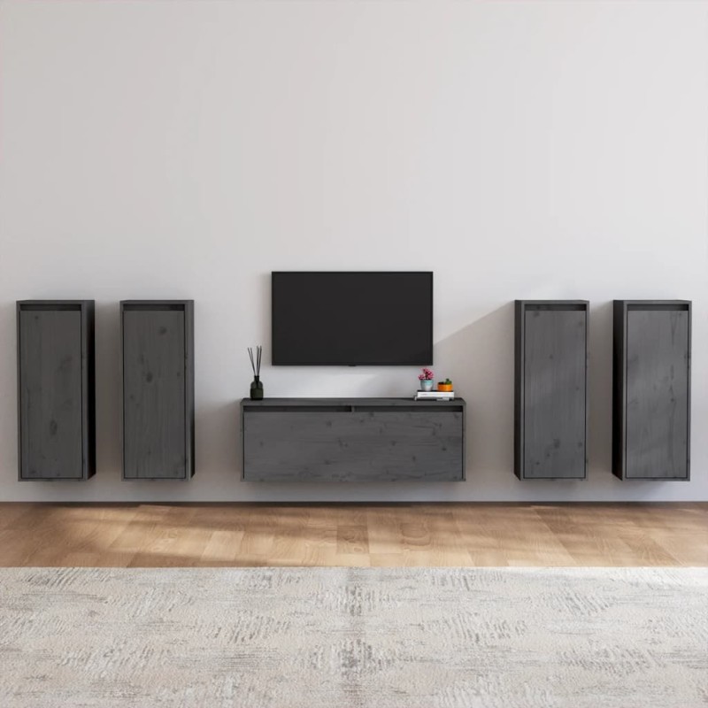 vidaXL Muebles para TV 5 piezas madera maciza de pino gris vidaXL Muebles para TV 5 piezas madera maciza de pino gris