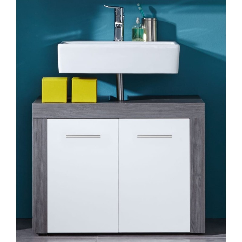 Trendteam Armario de lavabo Miami blanco y plateado ahumado