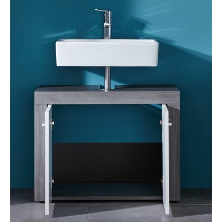 Trendteam Armario de lavabo Miami blanco y plateado ahumado