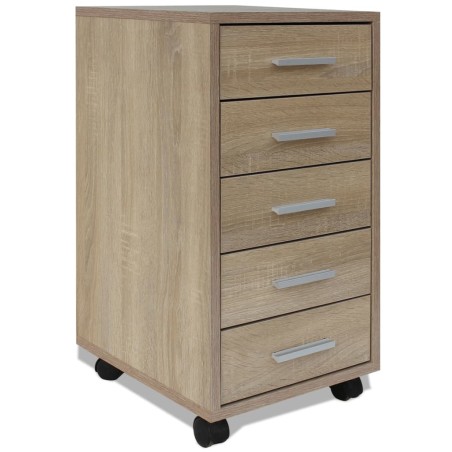vidaXL Cajonera de oficina con ruedas 5 cajones color roble