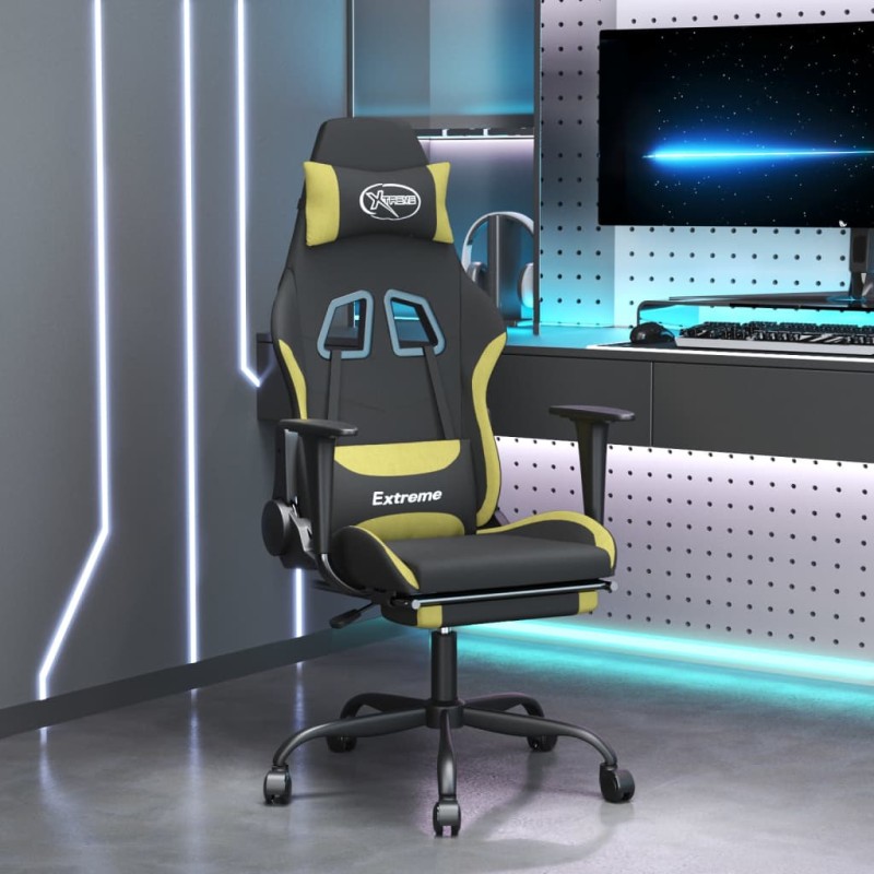 vidaXL Silla gaming de masaje con reposapiés tela negro y verde claro vidaXL Silla gaming de masaje con reposapiés tela negro y verde claro