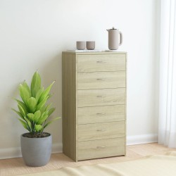 vidaXL Aparador 6 cajones contrachapada color roble Sonoma 50x34x96 cm