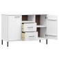 vidaXL Aparador con patas metal OSLO madera maciza blanco 113x40x77 cm vidaXL Aparador con patas metal OSLO madera maciza blanco 113x40x77 cm