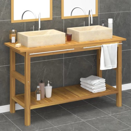 vidaXL Tocador de baño madera maciza de teca con lavabos mármol crema