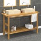 vidaXL Tocador de baño madera maciza de teca con lavabos mármol crema vidaXL Tocador de baño madera maciza de teca con lavabos mármol crema