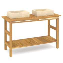 vidaXL Tocador de baño madera maciza de teca con lavabos mármol crema