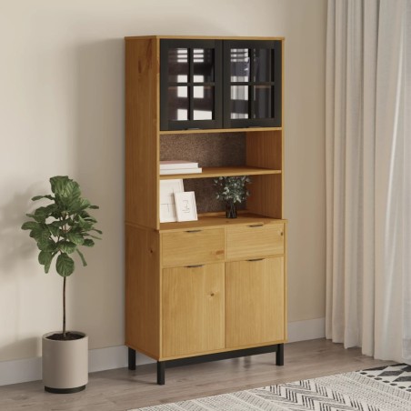 vidaXL Aparador alto con puertas vidrio FLAM madera pino 80x40x180 cm
