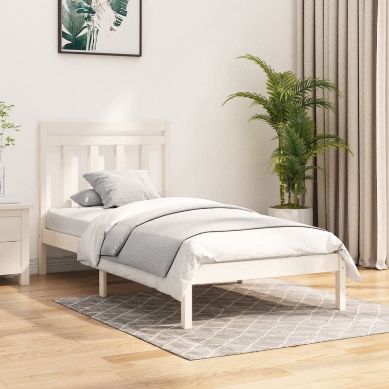 vidaXL Estructura de cama individual madera maciza blanco 90x190 cm