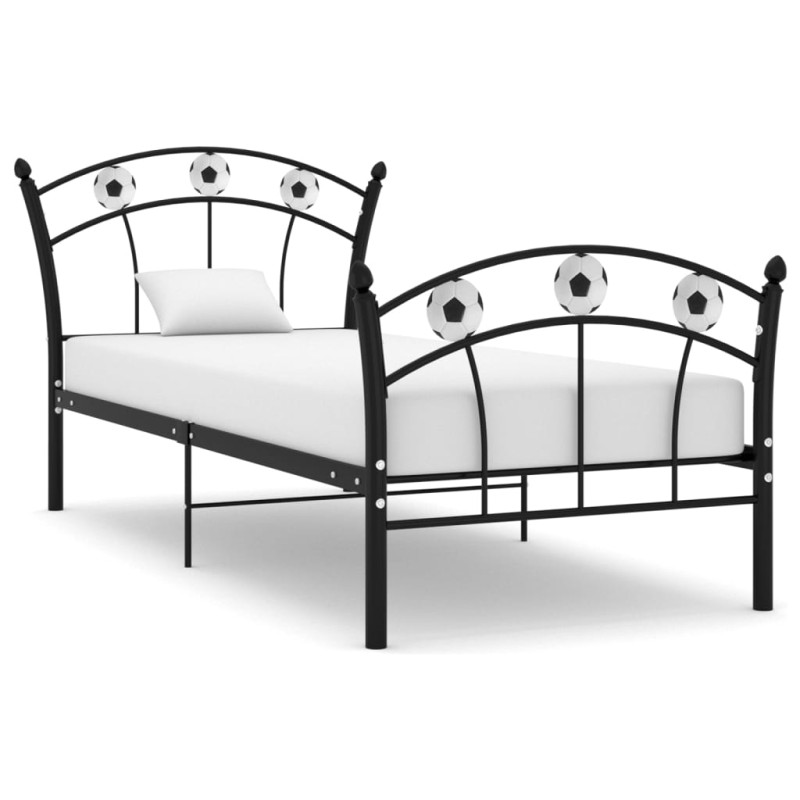 vidaXL Estructura de cama con diseño de fútbol metal negro 90x200 cm vidaXL Estructura de cama con diseño de fútbol metal negro 90x200 cm